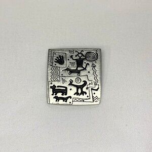 VTG 1998 Urban Fetishes Tribal Pewter Petroglyph Pin Brooch
